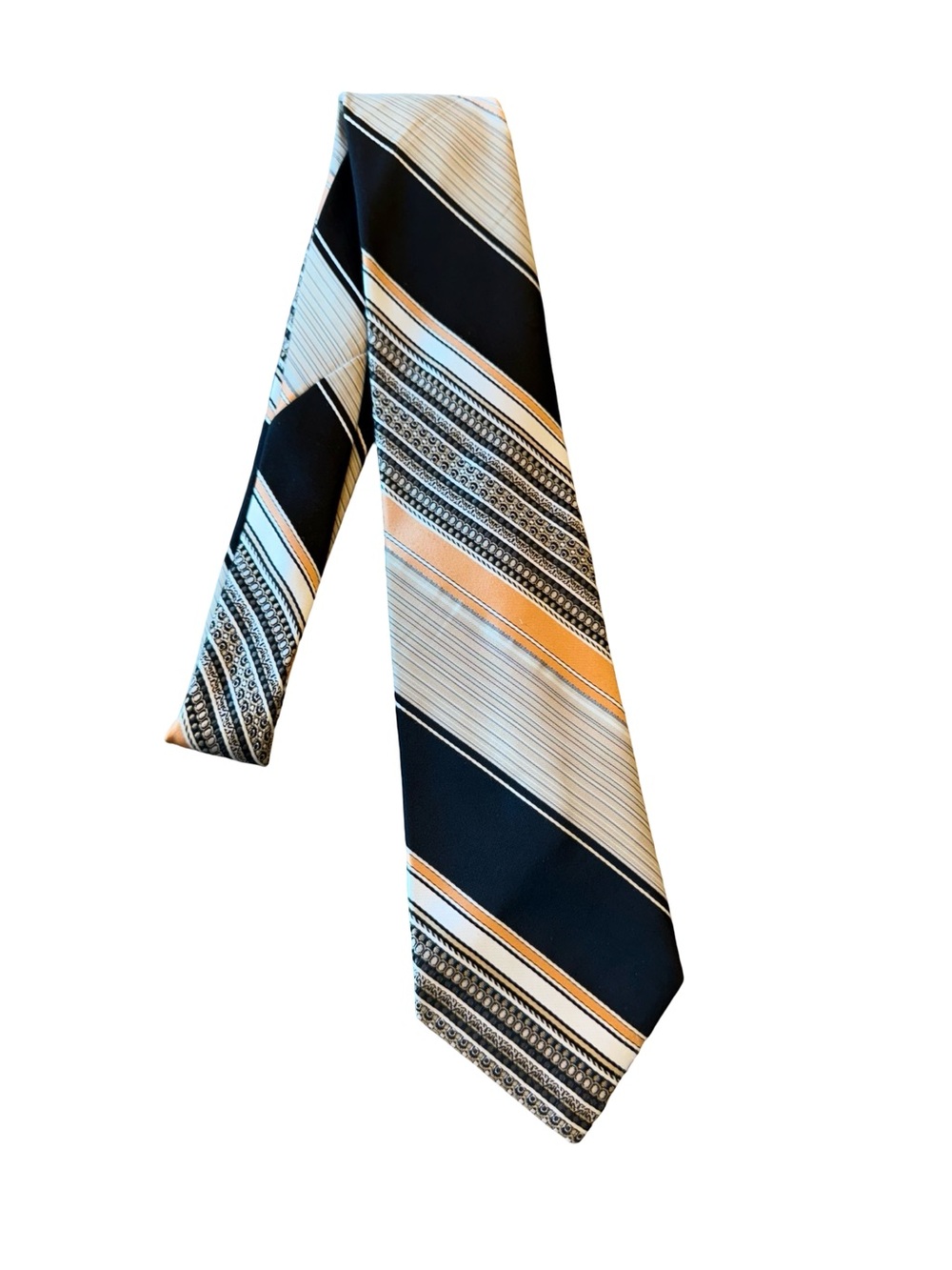 Givenchy Gentlemen Paris Vintage Wide Stripe Necktie Black Gold Cream 3.75”